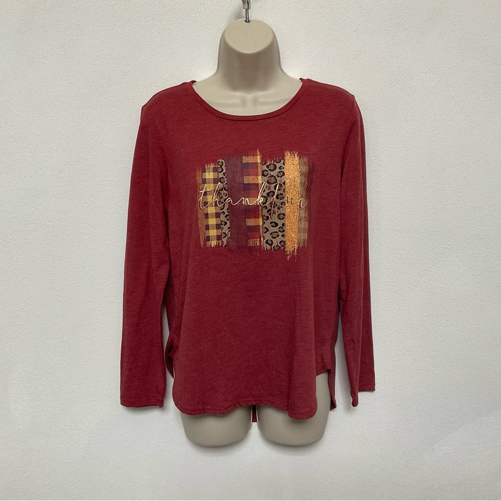 State of Mine Burnt Orange Thankful Graphic Long Sleeve Shirt Size Medium